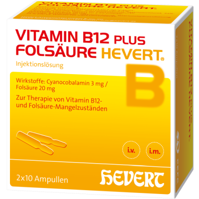 VITAMIN B12 PLUS Folsäure Hevert a 2 ml Ampullen